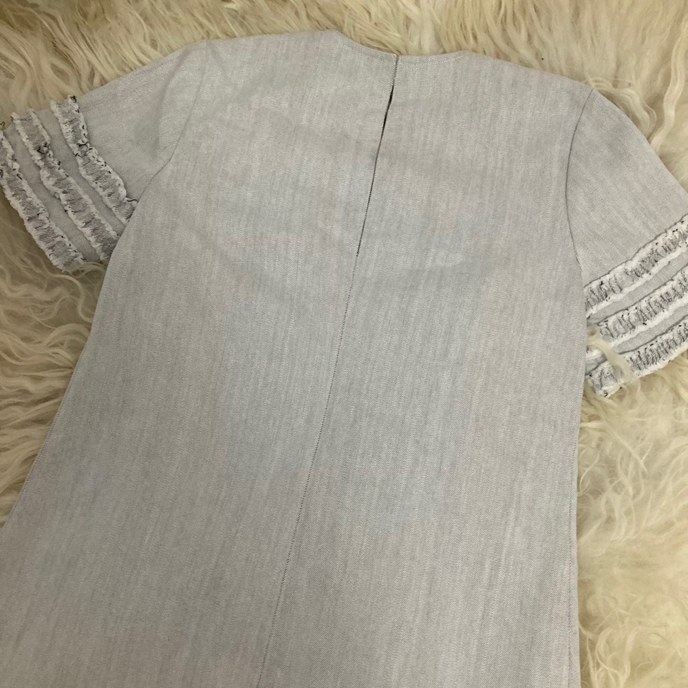CINQ A SEPT Ashton Crewneck Short-Sleeve Cotton Shift Dress w/ Frayed Trim - Picture 11 of 12